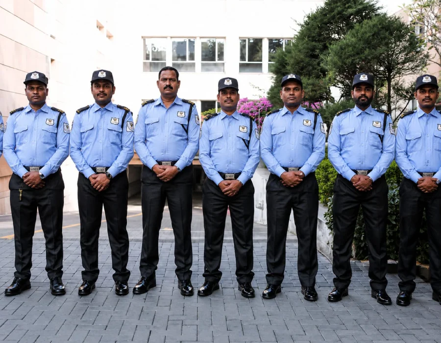Security guard on patrol at a corporate premises
